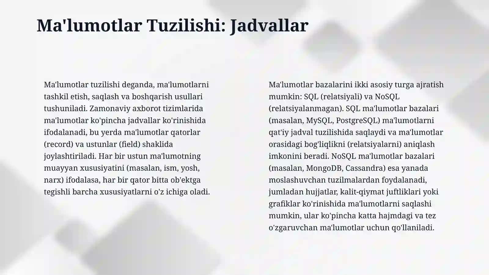 Ma'lumotlar(jadvallar,diogrammalar,ma'lumotlar tahlili) 4