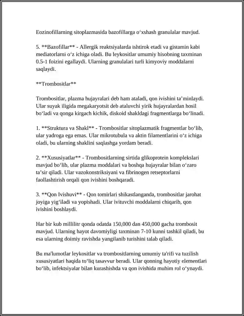 LEYKOSIT VA TROMBOSITLAR TUZILISHI 4