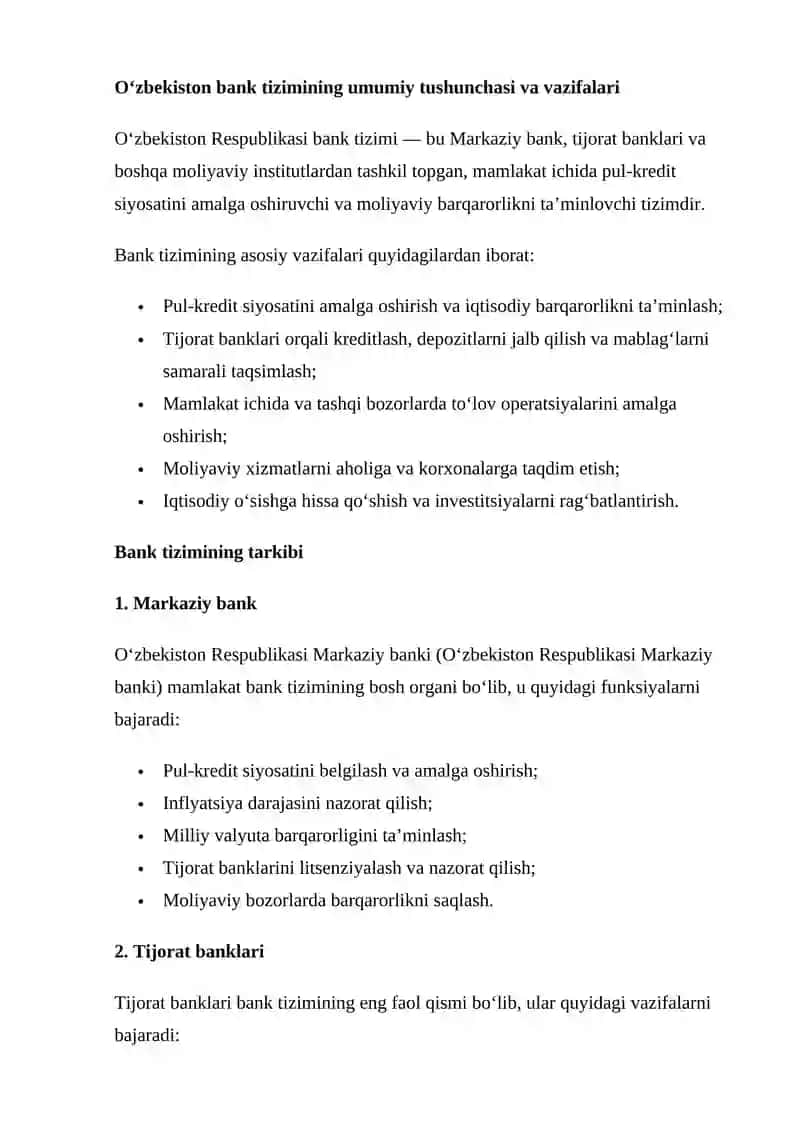 OʻZBEKISTON RESPUBLIKASI BANK TIZIMI VA UNING TARKIBI 4