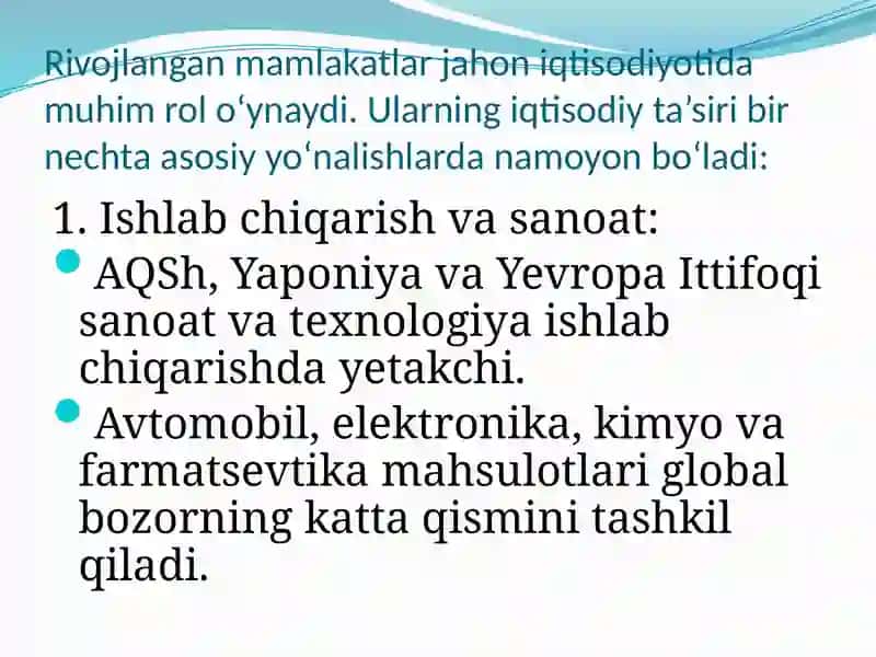 Rivojlangan mamlakatlar iqtisodiyoti 4