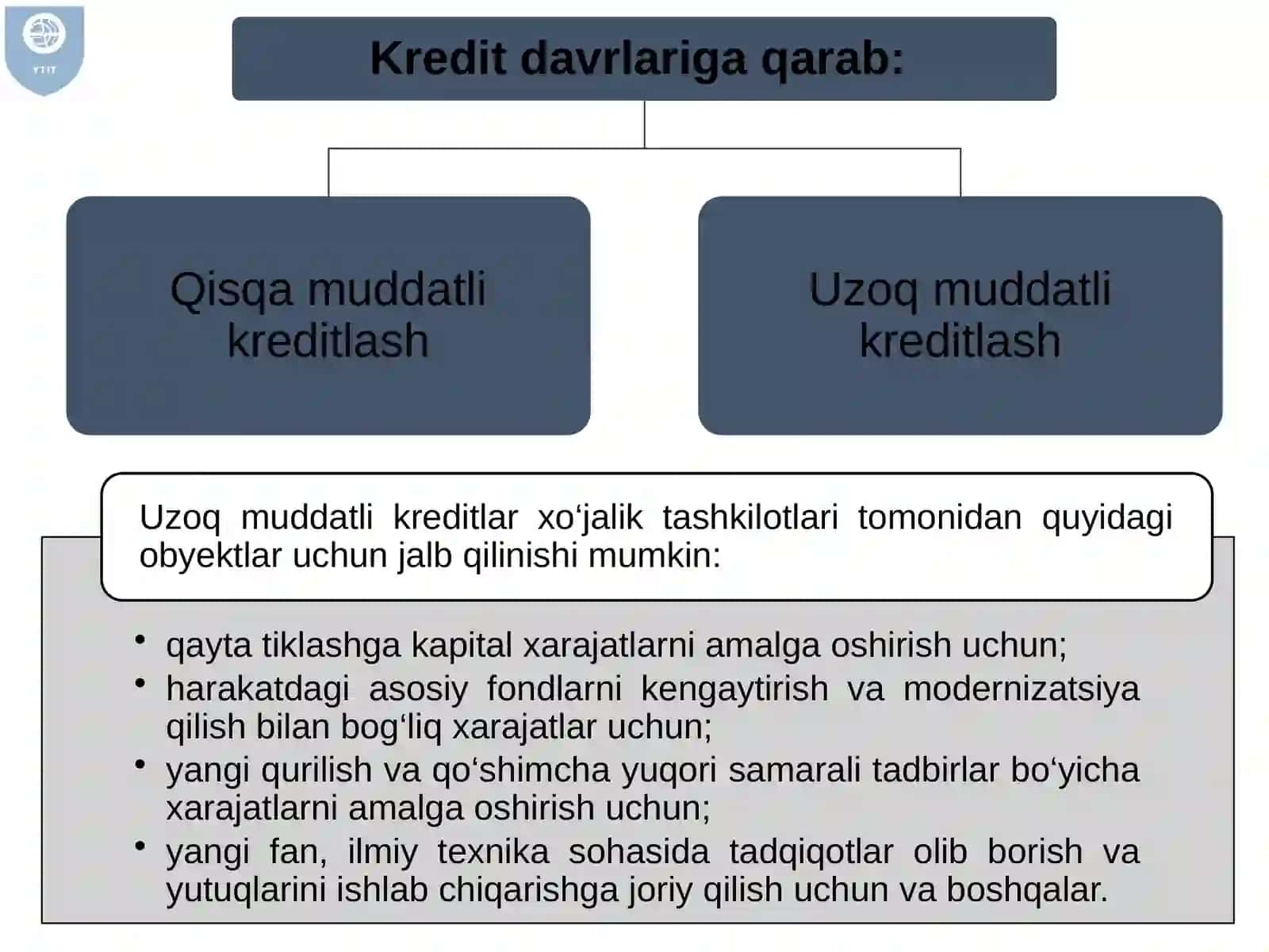 Kreditning shakllari va turlari. Kredit tizimi va uning elementlari 4