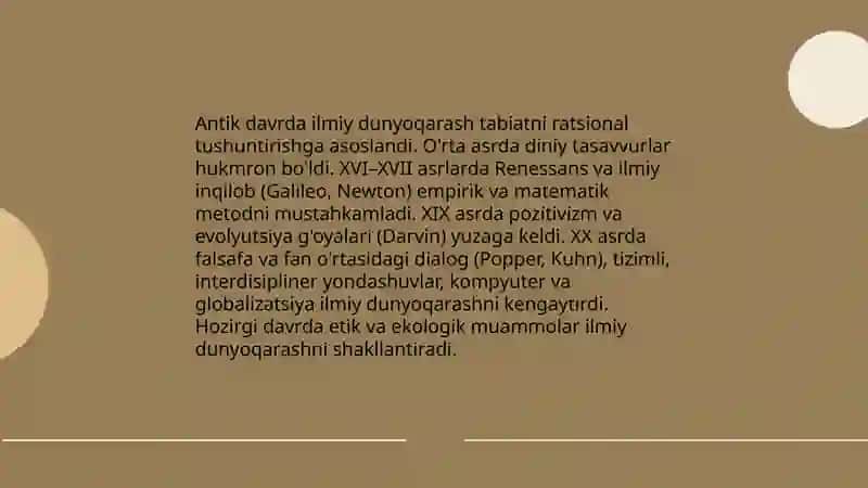 Fan ilmiy dunyoqarash shakli 4