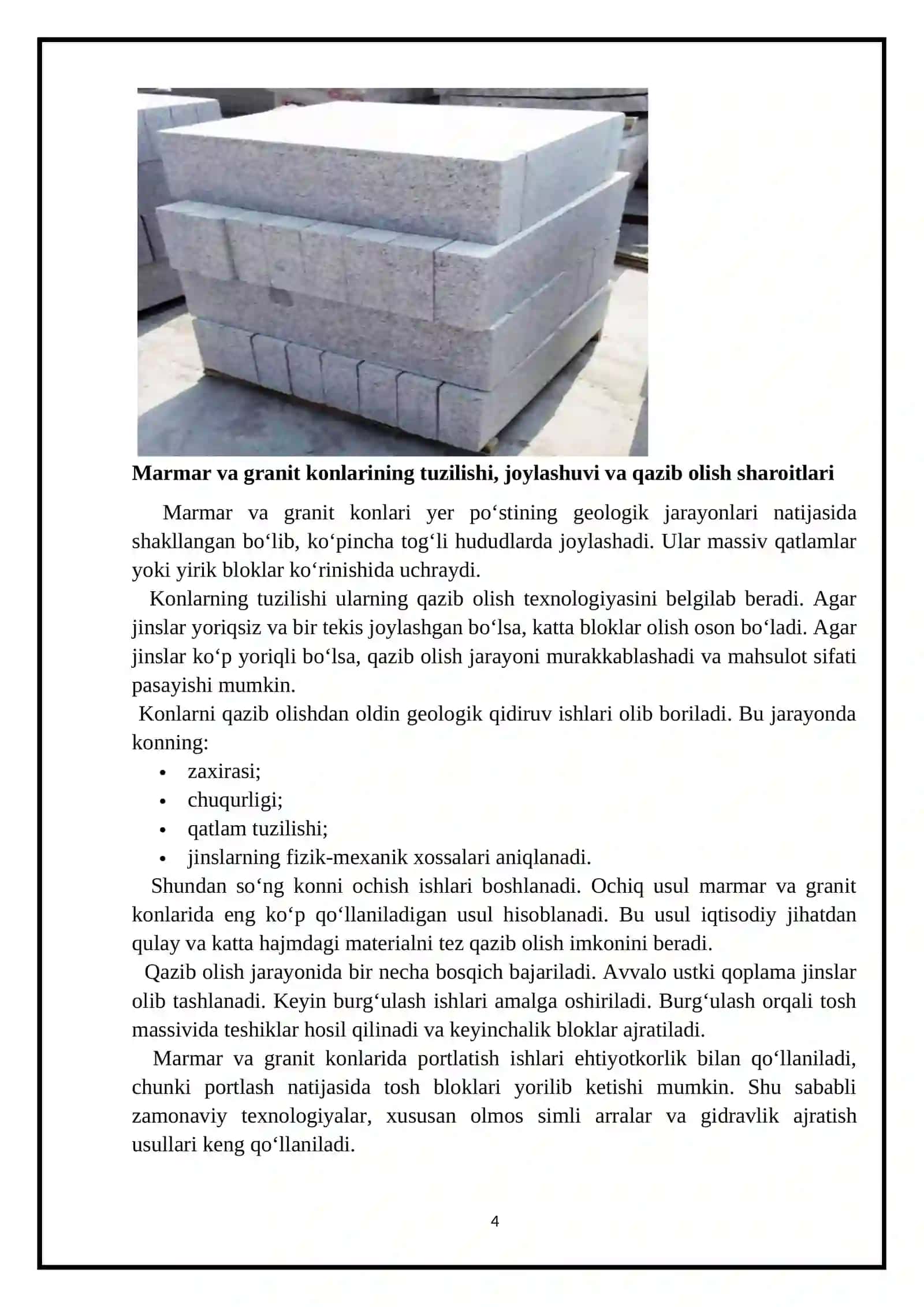 Marmar va granit konlarini o'rganish 4