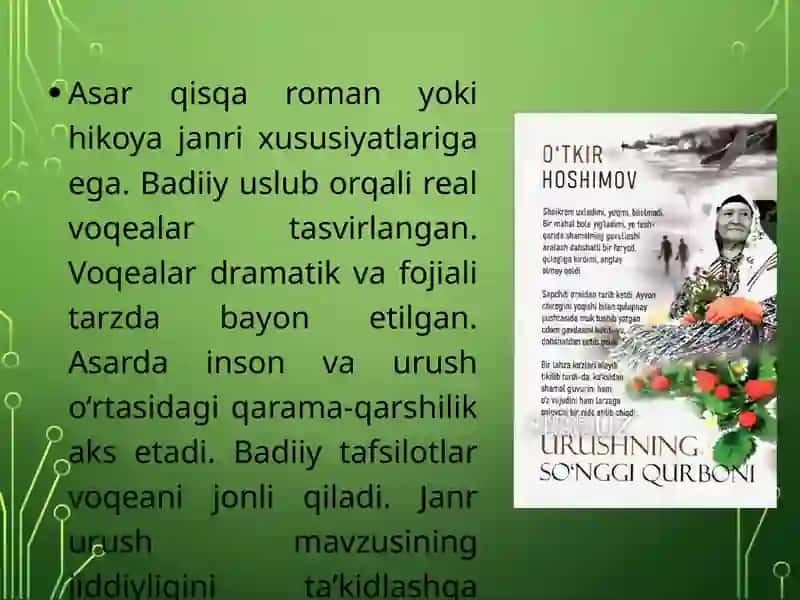O'TKIR HOSHIMOVNING,,URUSHNING SO'NGI QURBONI,,ASARI 4