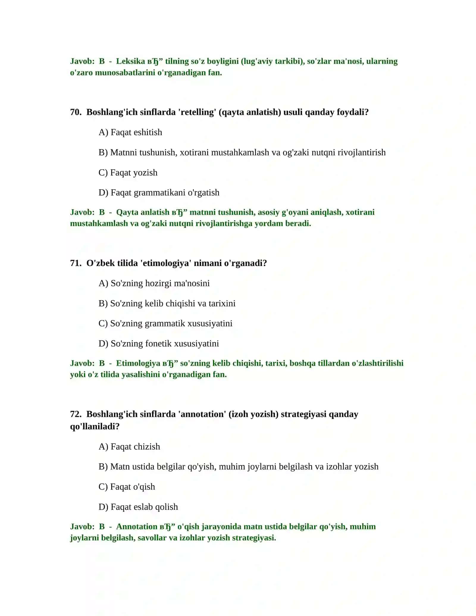 BOSHLANG'ICH TA'LIM O'QITUVCHISI TEST SINOVLARI 4