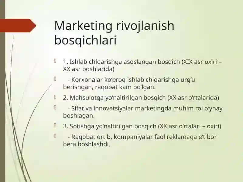 Marketing va uning rivojlanish bosqichlari 4