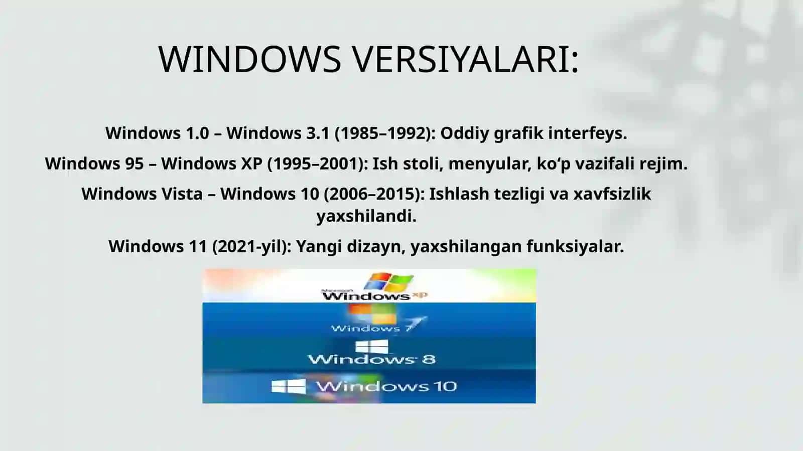 WINDOWS OPERATSION TIZIM TARIXI VA UNDA ISHLASH ASOSLARI 4