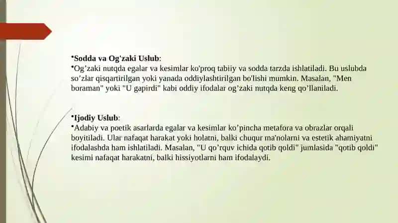 Ega va Kesimning Uslubiy Tavsifi 4