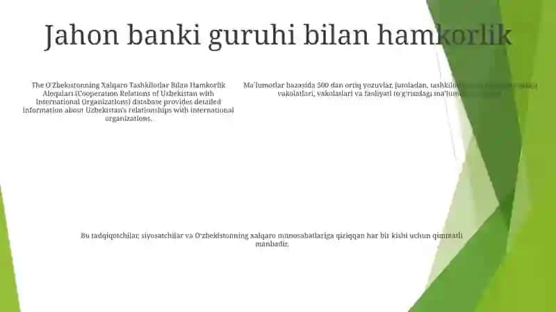 O'Zbekistonning Xalqaro Tashkilotlar Bilan Hamkorlik Aloqalari 4