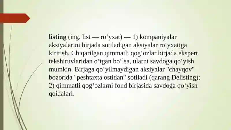 Qimmatli qog'ozlarni listing tadbirlari bilan tanishish 4