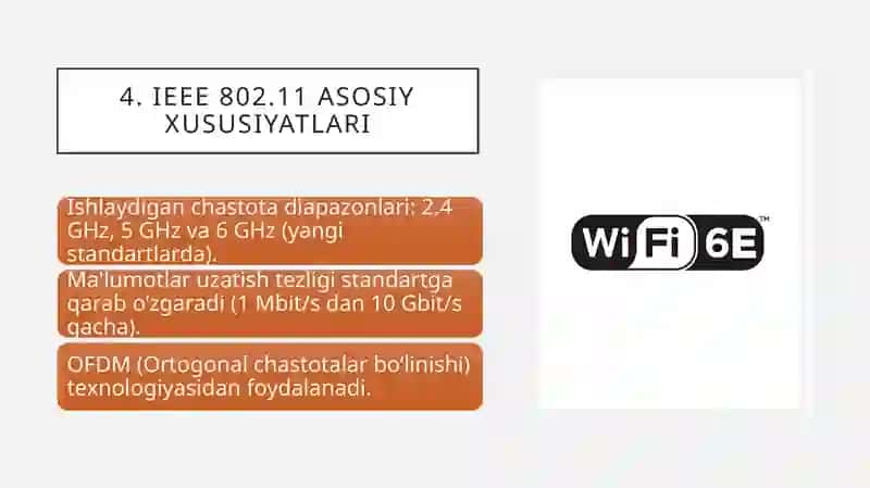 Simsiz tarmoq. IEEE 802.11b xususiyatlari 4