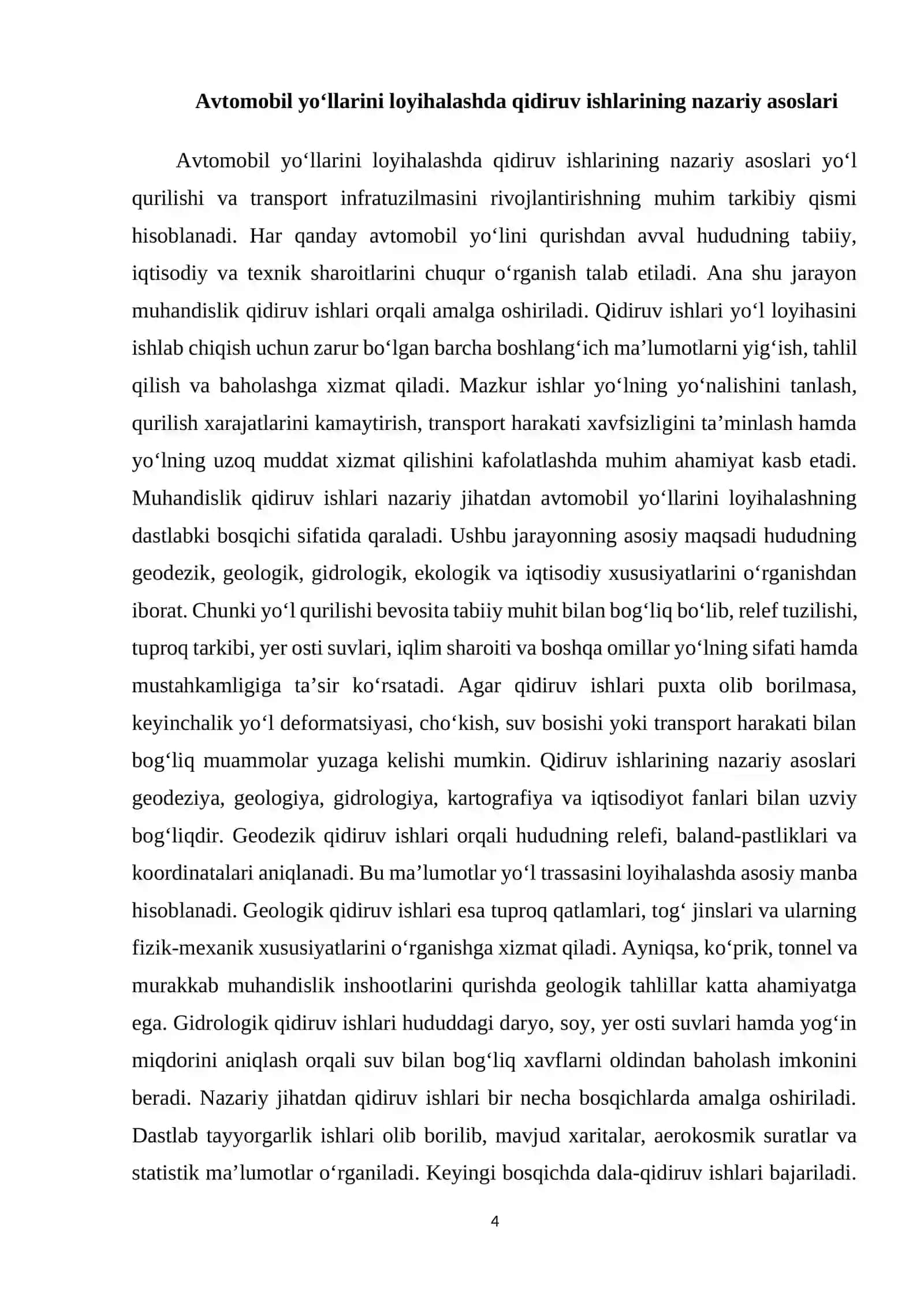Avtomobil yo‘llarini muhandisligida qidiruv ishlari tarkibi va turlari. 4