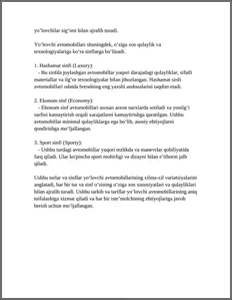 YOʻLOVCHI AVTOMOBIL TRANSPORT VOSITALARI 4