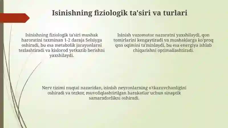 Tanlangan sport turi boʻyicha badan qizdirish mashqlarini tuzish 4