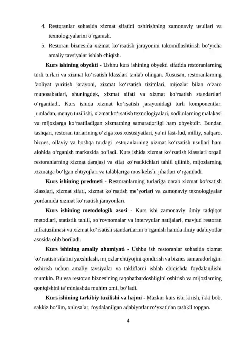 "Restoranlarning Turlari va Xizmat Ko'rsatish Klasslari" 4