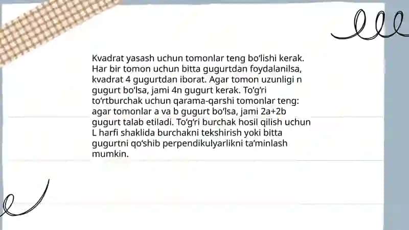 Gugurt cho'plari yordamida geometrik shakllarni yasash 4