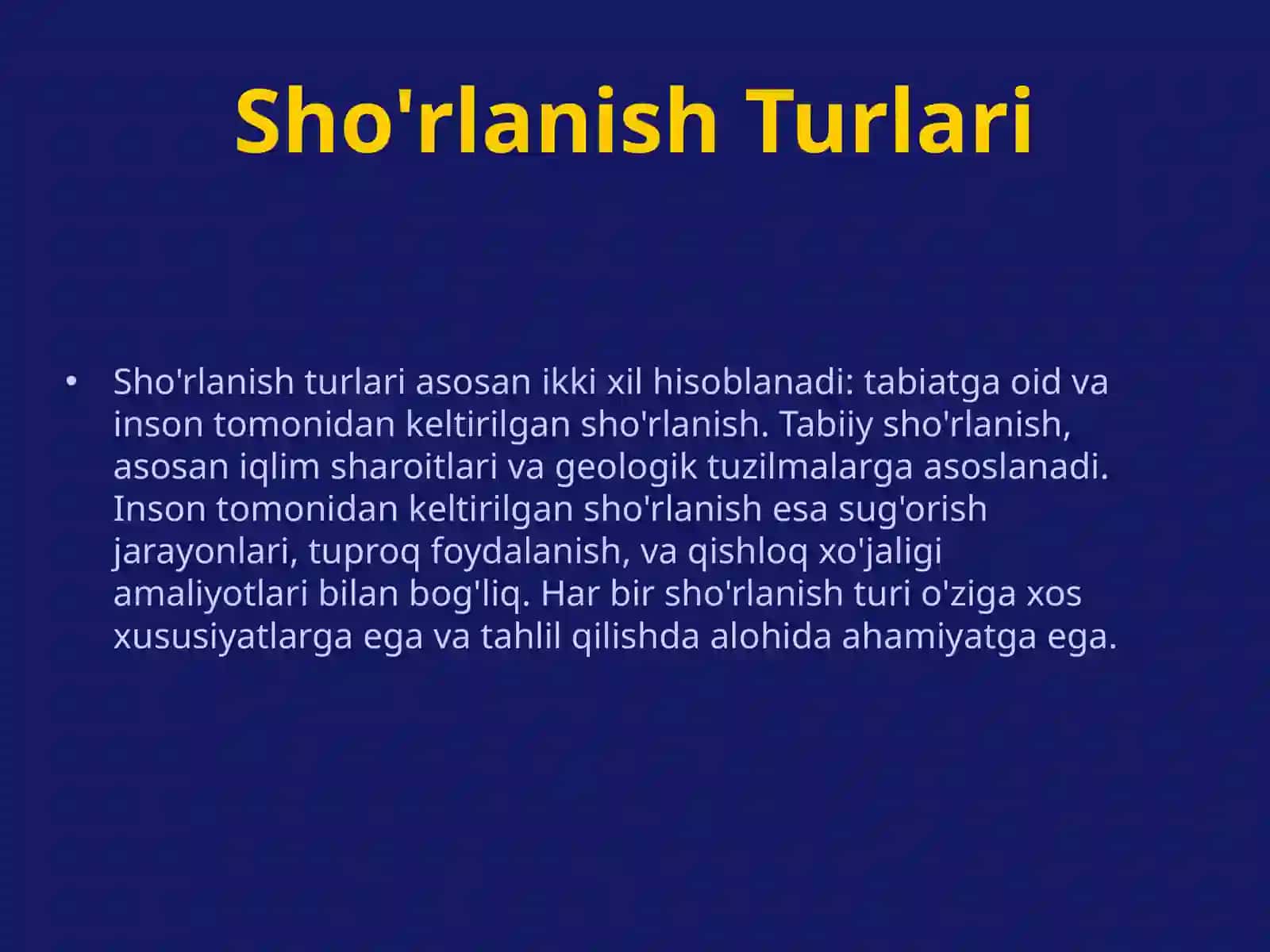 Sho'rlanish Tushunchasi 4