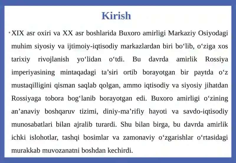 XIX asr Oxirgi - XX asr boshlarida Buxoro amirligi 4