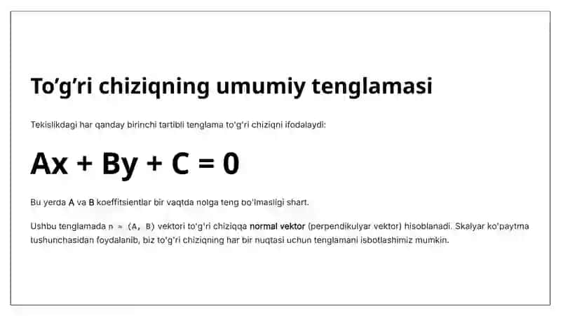 To'g'ri chiziq va uning tekislikdagi tenglamalari 4