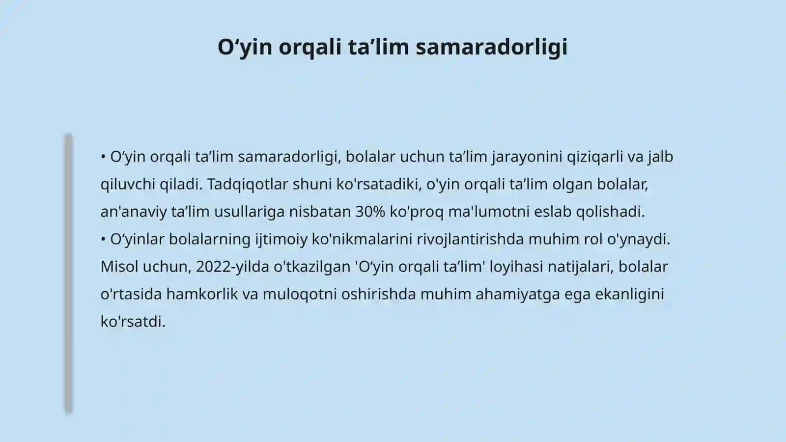 Maktabgacha taʼlim sifatini oshirish taʼlim tarbiya sifatini oshirish oʻyin va ilgʻor pedagogik texnologiyalarni qoʻllash 4