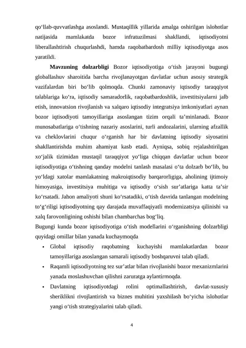 Bozor iqtisodiyotiga o’tishning andozalari va ularning o’ziga xos xususiyatlari 4
