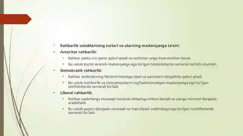 Madaniyatning rahbarlik uslubi ta'siri 4