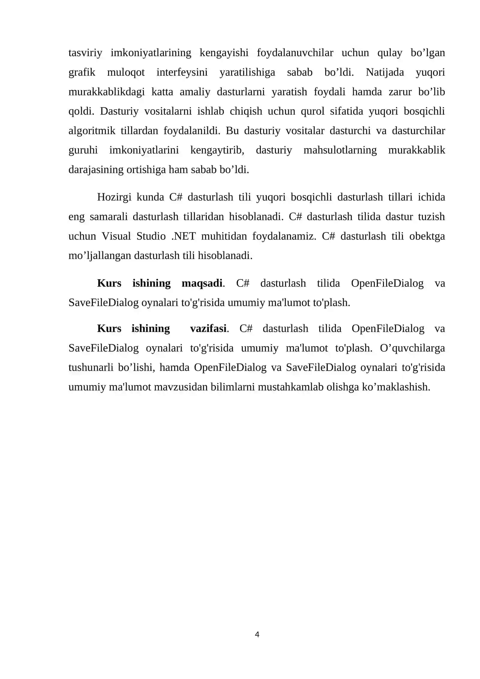 DASTURLASH ASOSLARI KURS ISHI 4
