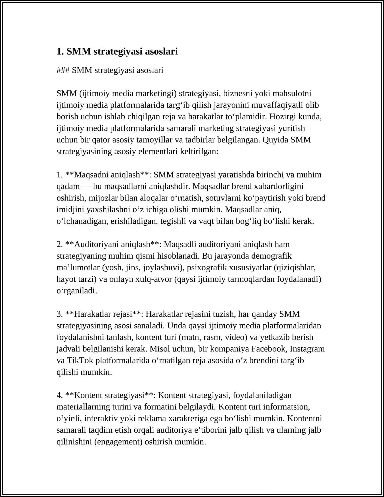 SMM STRATEGIYASI VA TA'LIMIY IJTIMOIY KANALLARNI YARATISHGA STRATEGIYA TUZISH 4