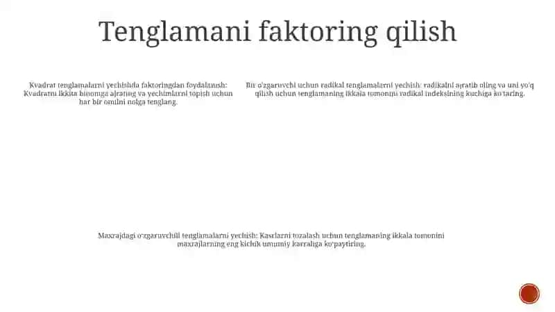 Tenglama Va Uning Ildizi Bir Nomalumli Tenglamalarni Yechish 4