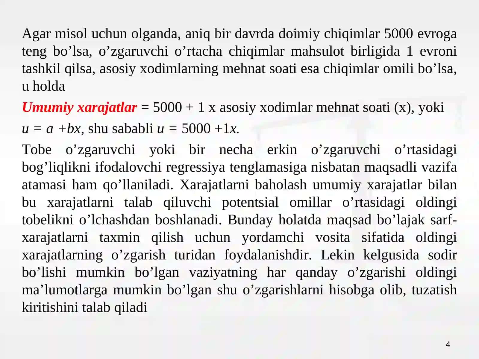 XARAJATLARNI BAHOLASH VA ULAR DINAMIKASI 4