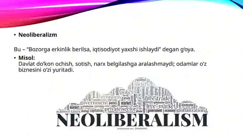 Neoliberalizm g‘oyalarining mohiyati va ahamiyati 4