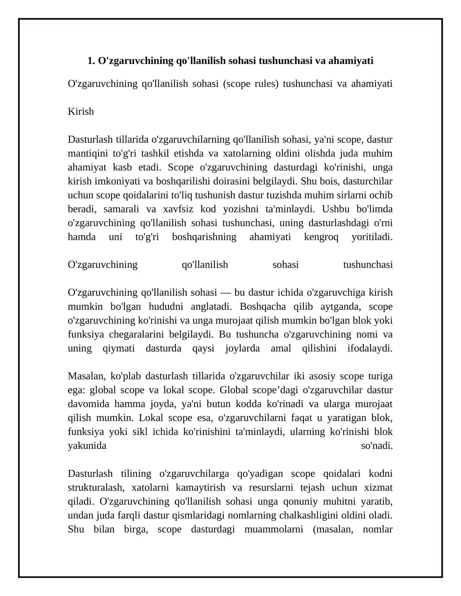 O'zgaruvchining qo'llanilish sohasi (scope rules) 4