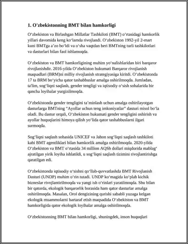 O‘ZBEKISTONNING XALQARO TASHKILOTLAR BILAN HAMKORLIK ALOQALARI 4