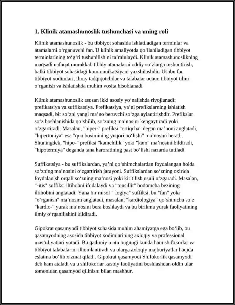 KLINIK ATAMASHUNOSLIK: PREFIKATSIYA VA SUFFIKSATSIYA SIRLARI, GIPPOKRAT QASAMYODI 4