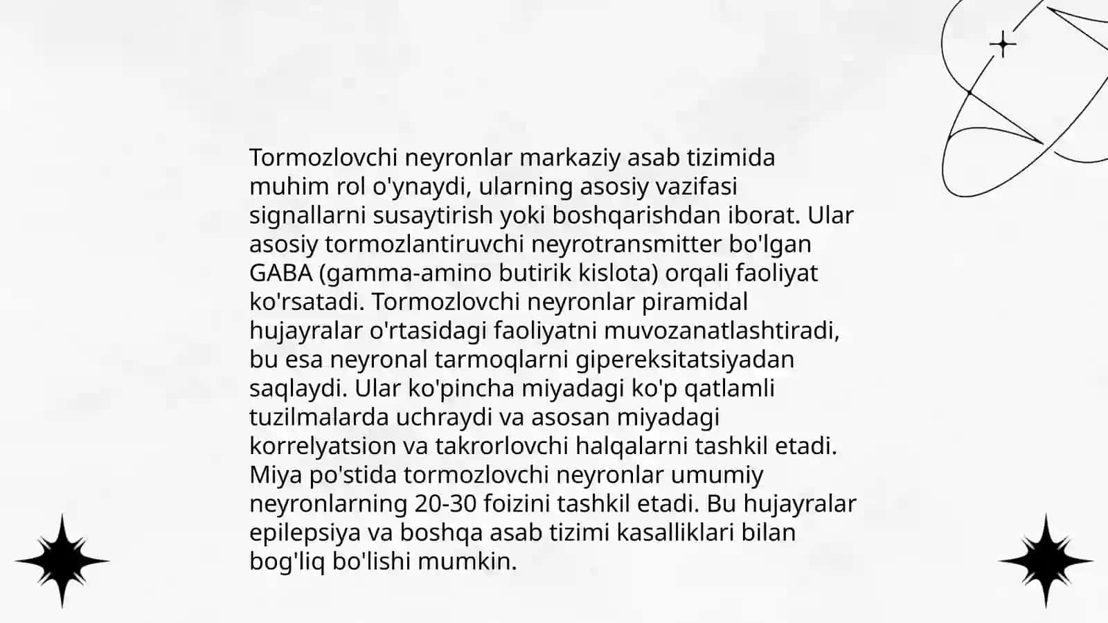 Markaziy nerv tizimida tormozlanish hodisasi.Tormozlovchi neyronlar 4