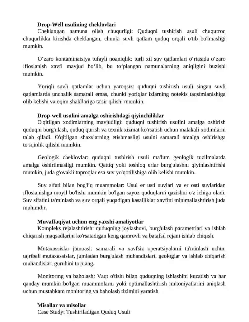 Tushiriladigan Quduq Usuli 4