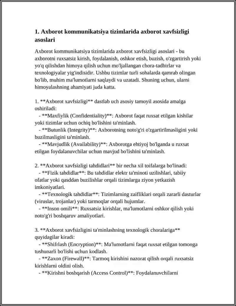 AXBOROT KOMUNIKATSIYA TIZIMLARIDA AXBOROT XAVFSIZLIGI 4