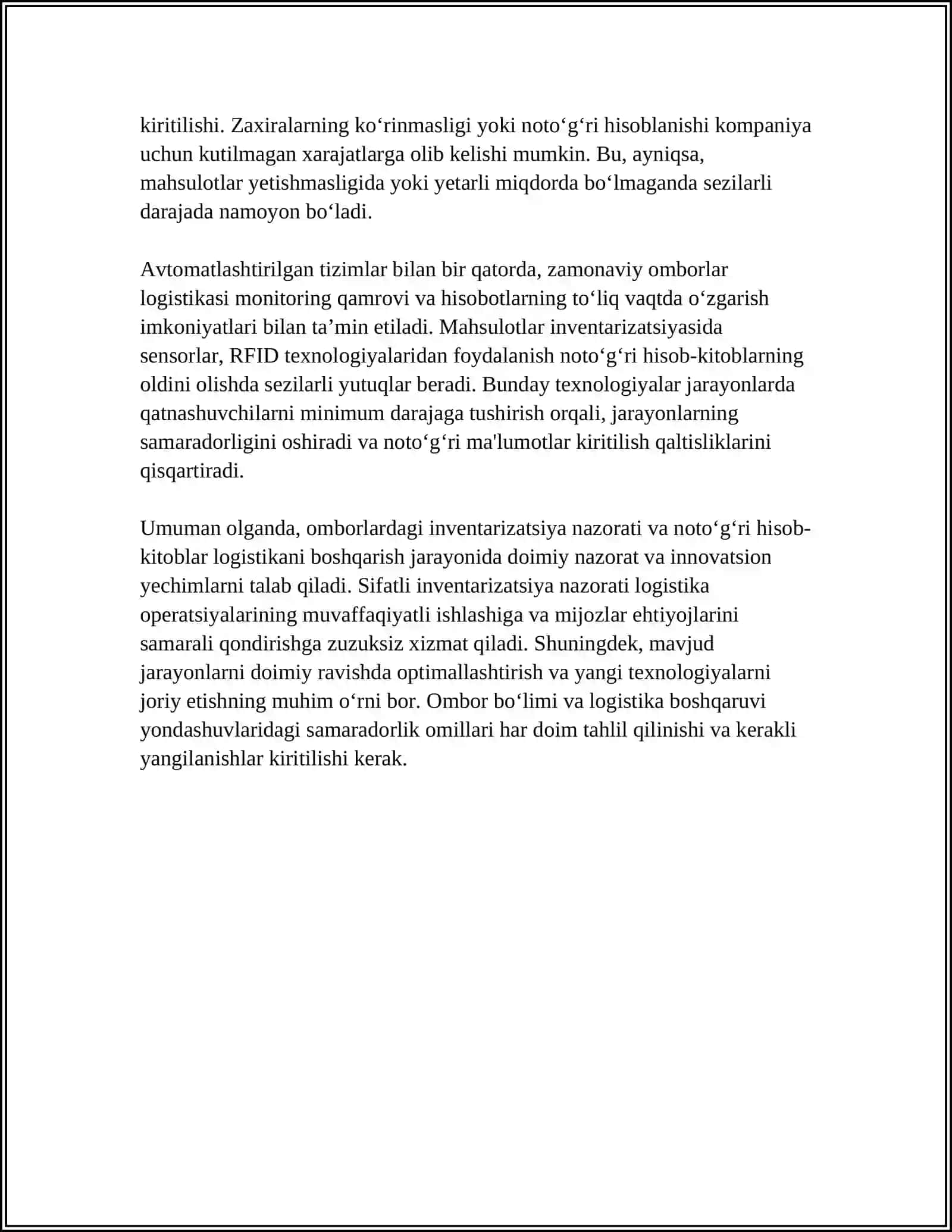 OMBORLAR LOGISTIKASINING MUAMMOLARI 4