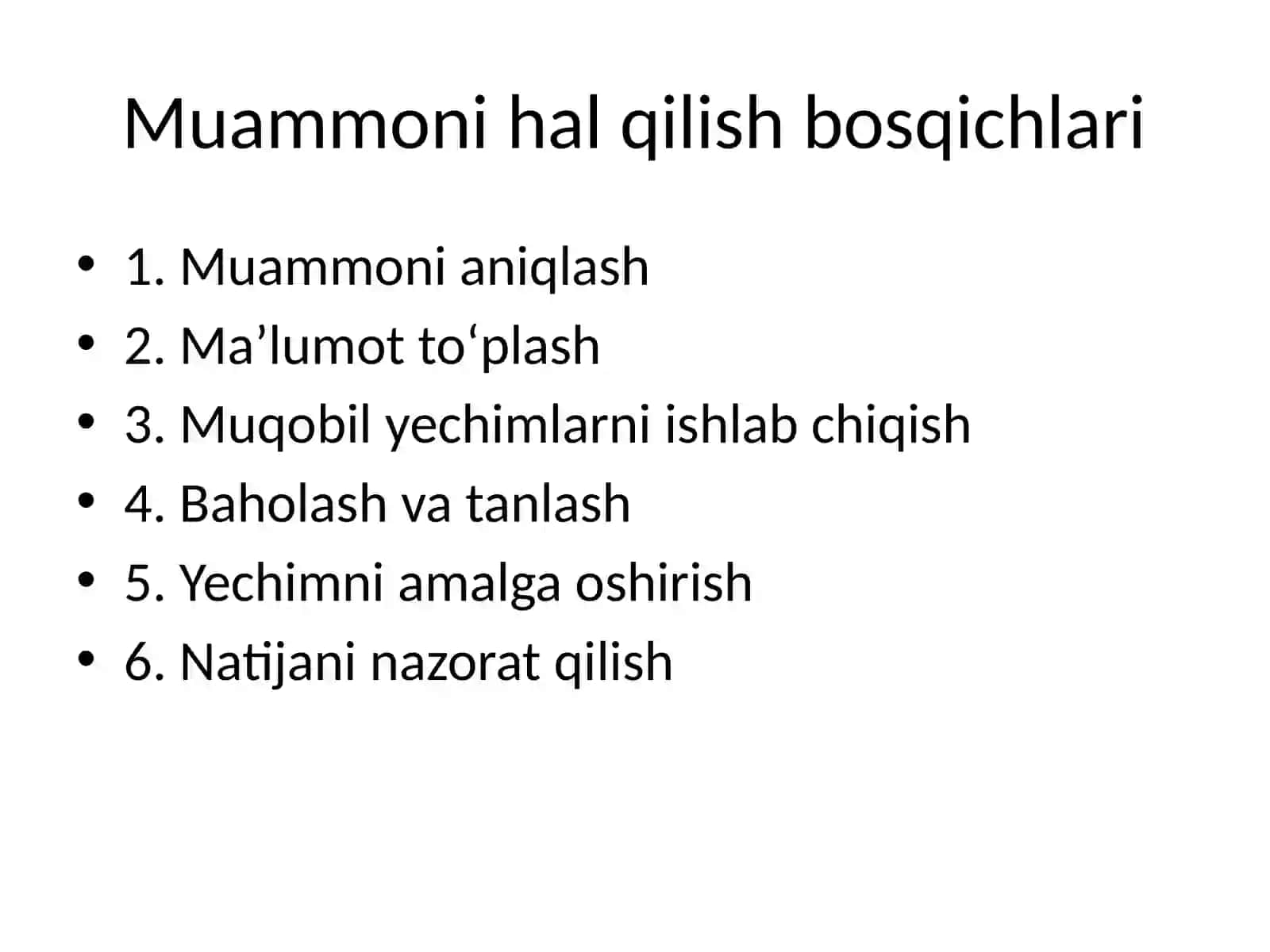 Menejment fanida muammoni hal qilish usullari 4