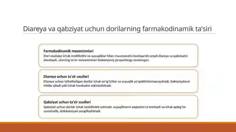 Diareya va qabziyat uchun dorilar mexanizmlari 4