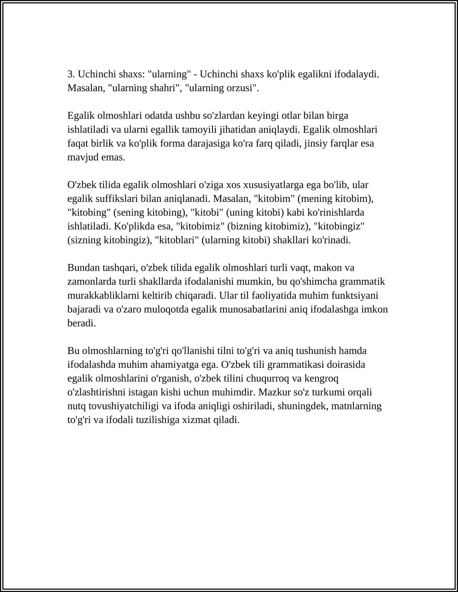 O'zbek tilida egalik olmoshlari 4