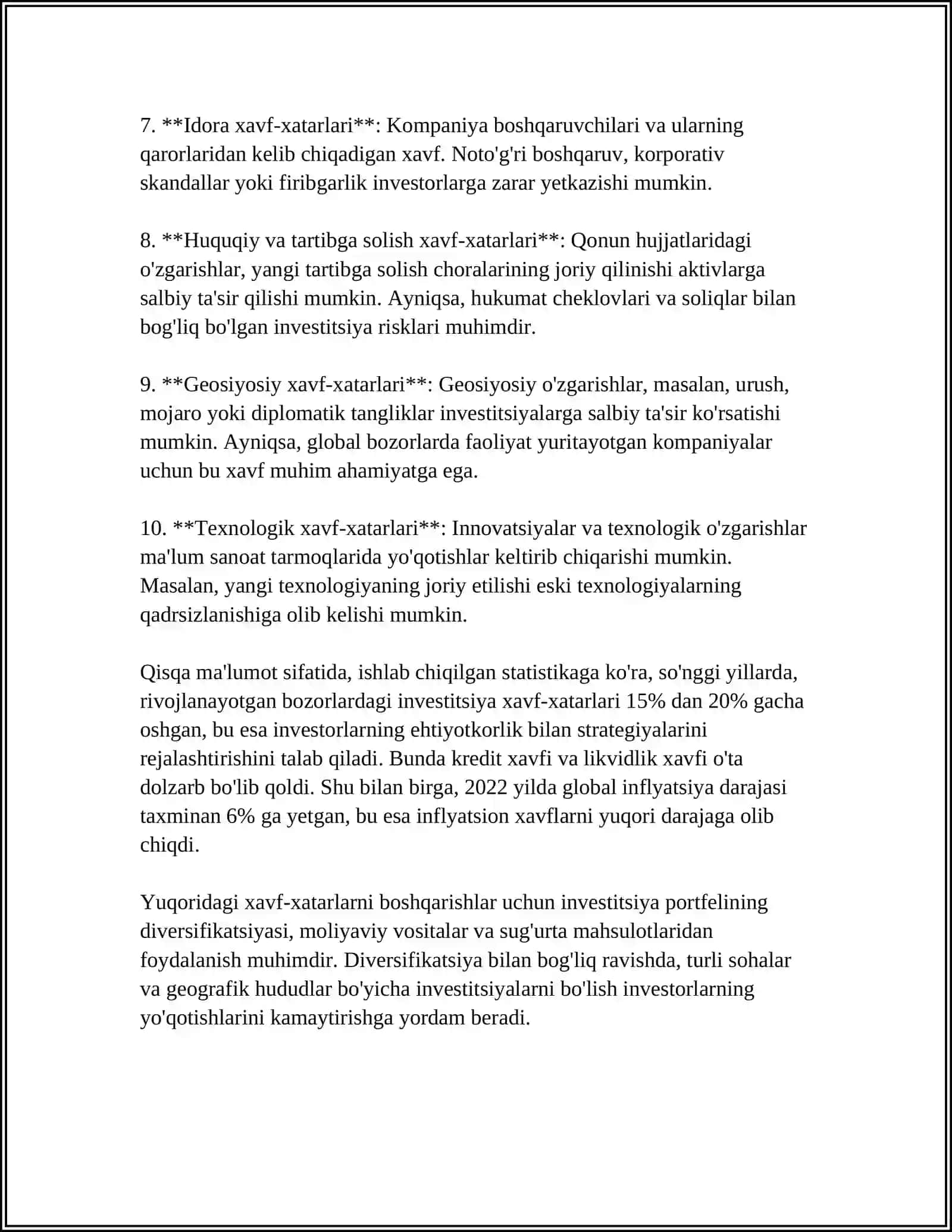 INVESTITSION XATARLAR VA ULARNI BARTARAF QILISH YOʻLLARI 4
