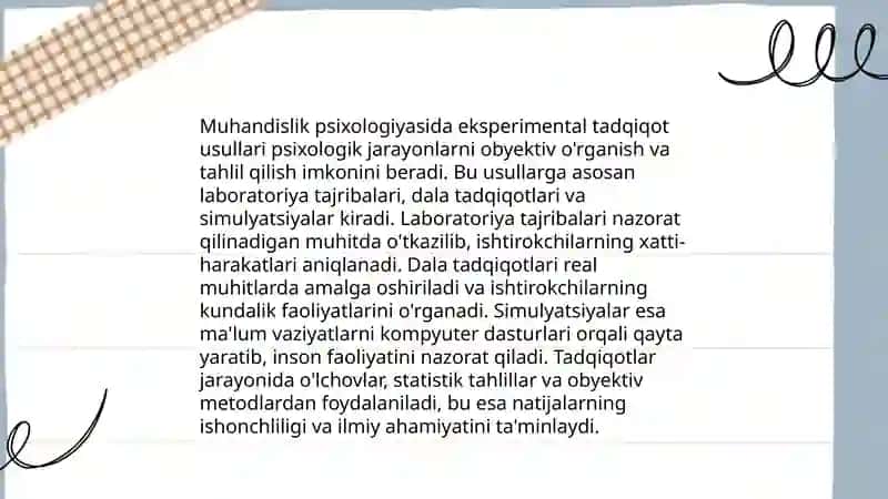 Muhandislik psixologiyasining tadqiqot metodlari 4