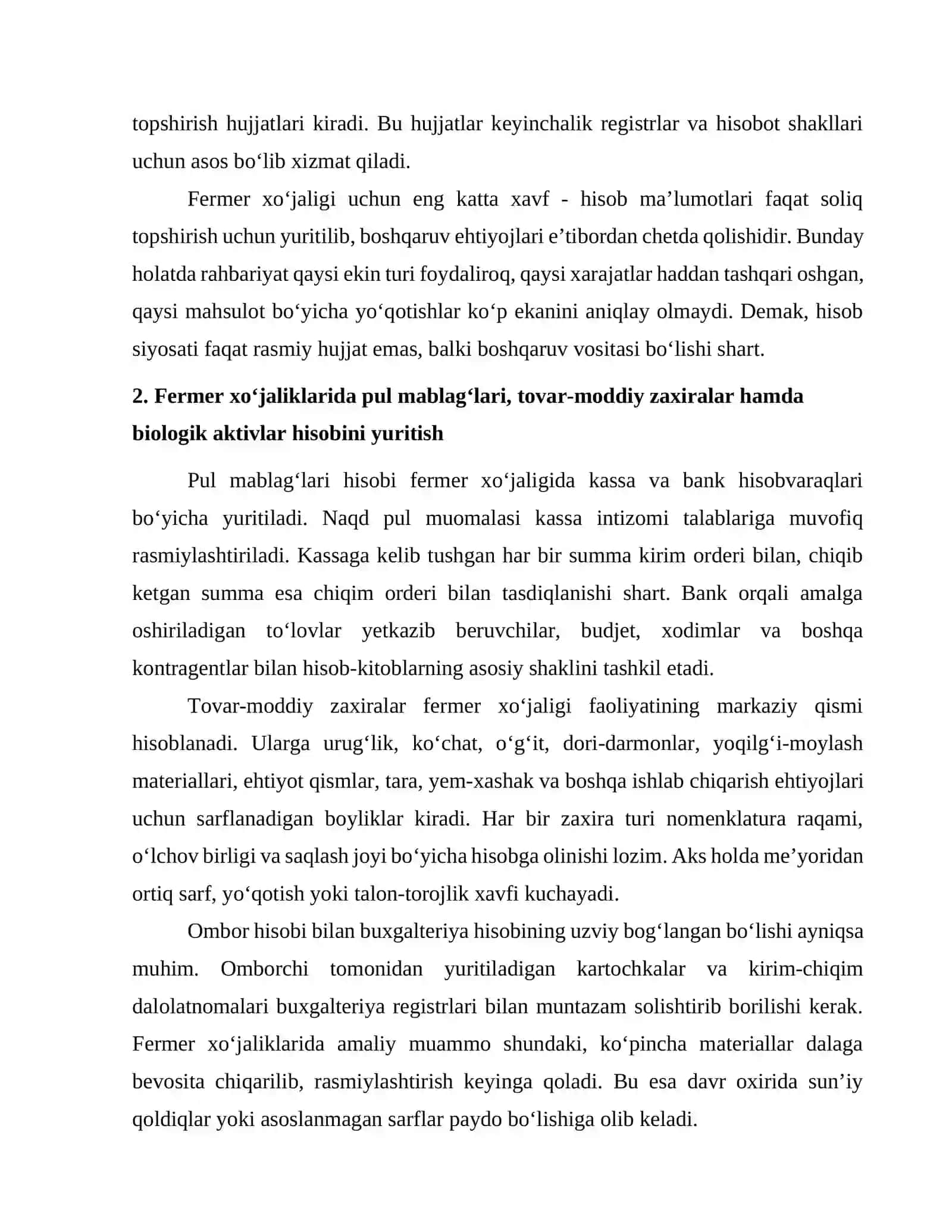 fermer xo'jaligi amaliyot hisoboti 4