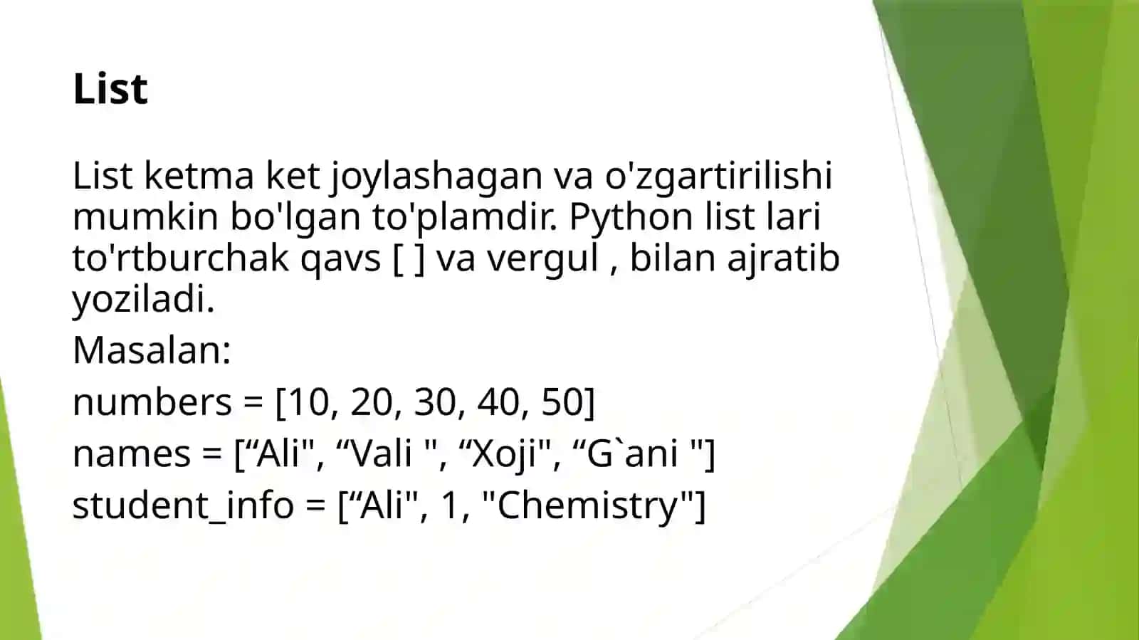 Ma’lumot turlari va o‘zgaruvchilar 4