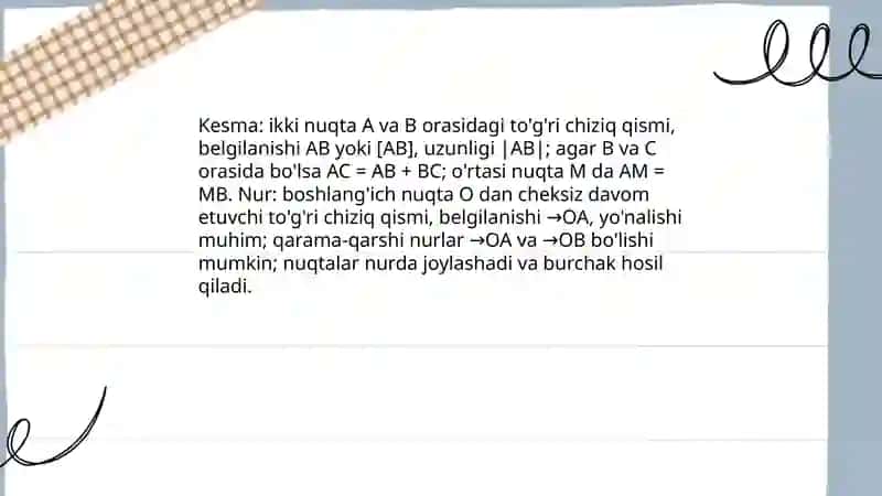 Planimetriya aksiomalarini takrorlash 4