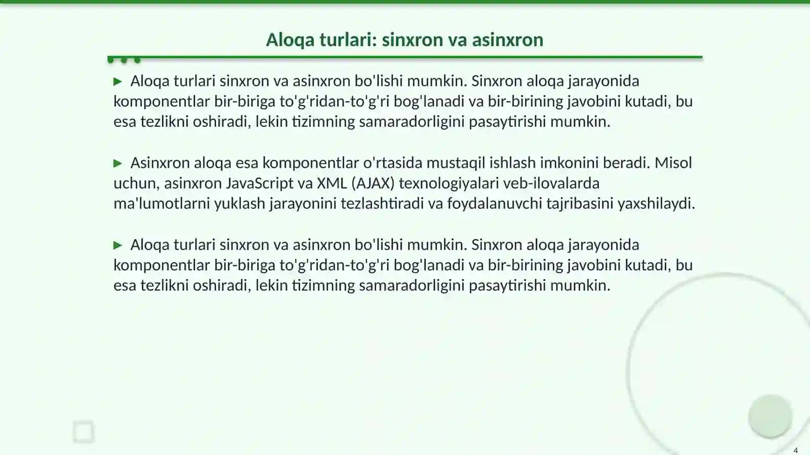 Komponentlar òrtasidagi aloqa interfeyslari 4