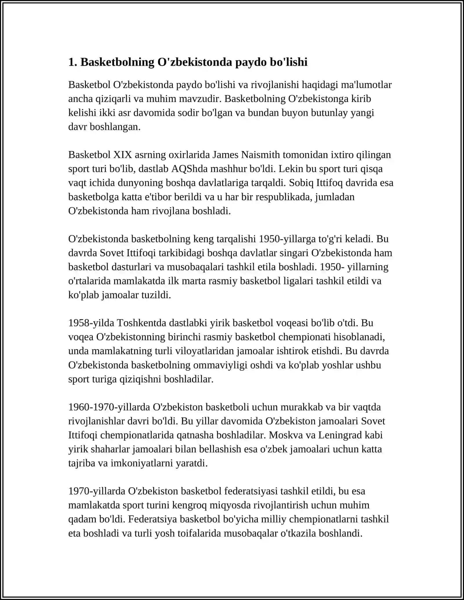 BASKETBOLNING O'ZBEKISTONDA RIVOJLANTIRISH TARIXI 4