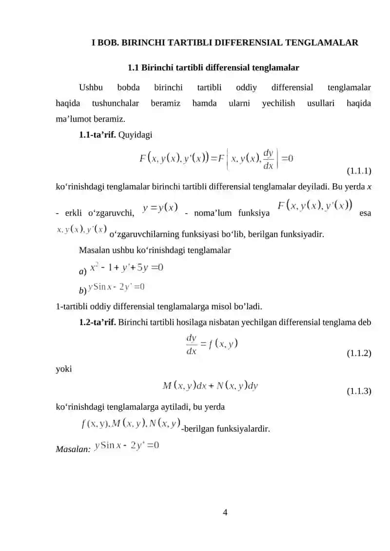 Differentsial Tenglamalar 4