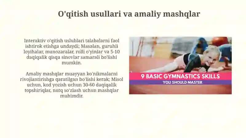 Faoliyatning o’zlashtirilishi va malakalarni egallash 4